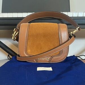 Le Tanneur Ella Crossbody Saddle Bag in brown leather and suede